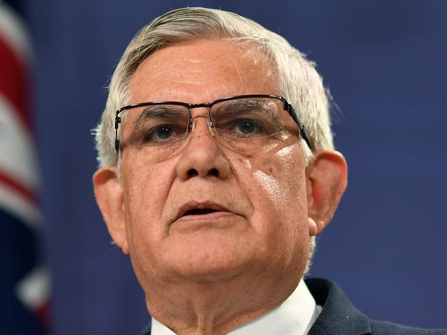 Minister for Aged Care Ken Wyatt speaks to the media in Sydney, Tuesday, October 9, 2018. Scott Morrison says the aged care royal commission will be based in Adelaide, where shocking abuse of residents of the Oakden nursing home first came to light. (AAP Image/Joel Carrett) NO ARCHIVING