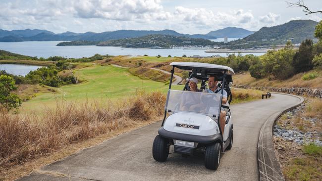 A woman was flown to Mackay Base Hospital after a golf buggy struck her on Hamilton Island.