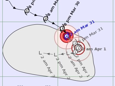 BoM weather map showing Severe Tropical Cyclone Herman, which reached category 4 overnight, but is expected to weaken as it heads towards the WA coast.