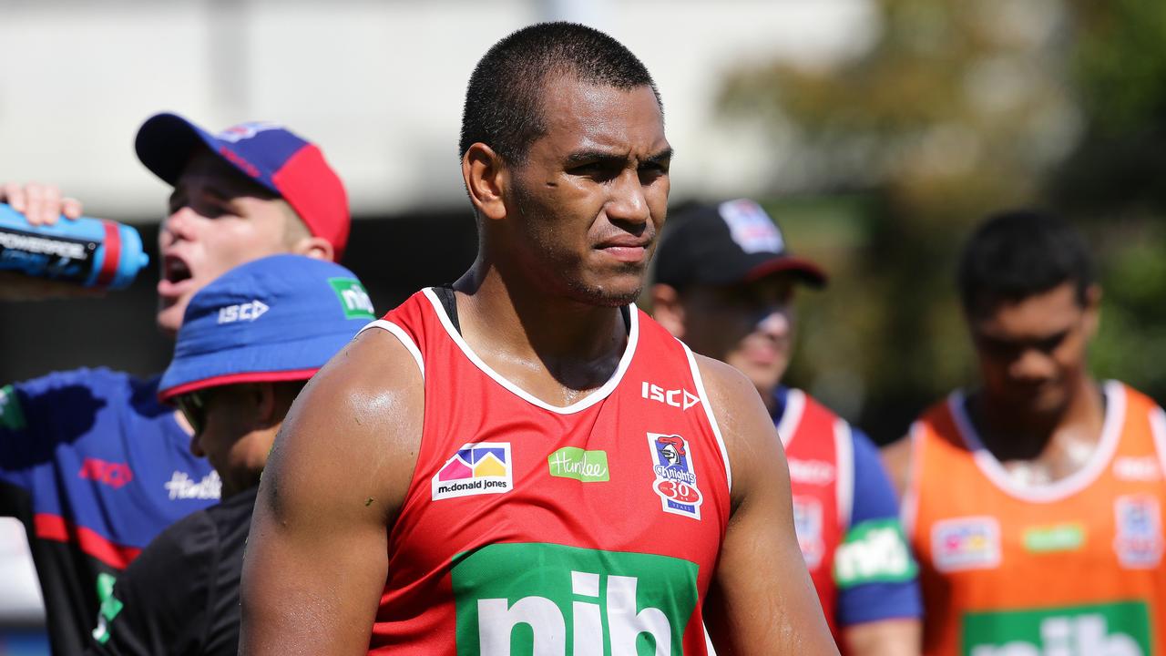 Jacob Saifiti at Knights training. Picture by Peter Lorimer.