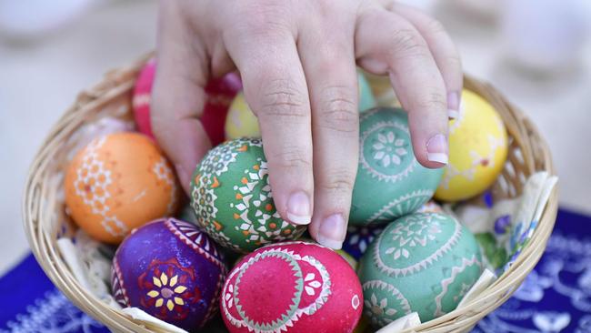 Traditional handpainted Easter eggs. (Photo by Tobias SCHWARZ / AFP)