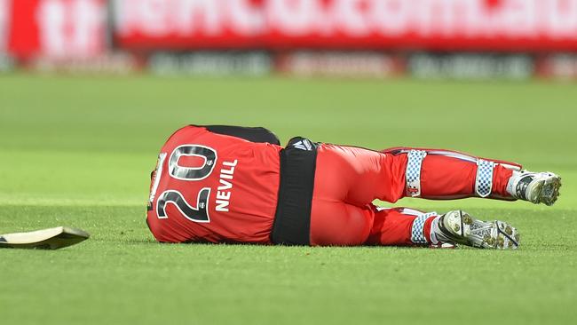 Renegades keeper Peter Nevill copped another nasty blow to the head.