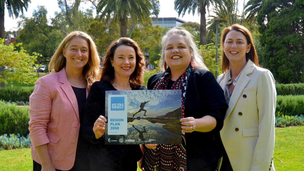 Cr Liz Pattison, Mayor, Surf Coast Shire and Deputy Chair, G21 Giulia Baggio, CEO, G21 Geelong Region Alliance, Marsha Uppill Chair, G21 First Nations Pillar and Melissa Stephens GM People & Corporate, Barwon Water G21 and G21 Chair