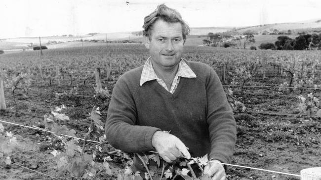 Francis d'Arenberg “d'Arry” Osborn tending to grapevines at his winery in 1976. Picture: The News