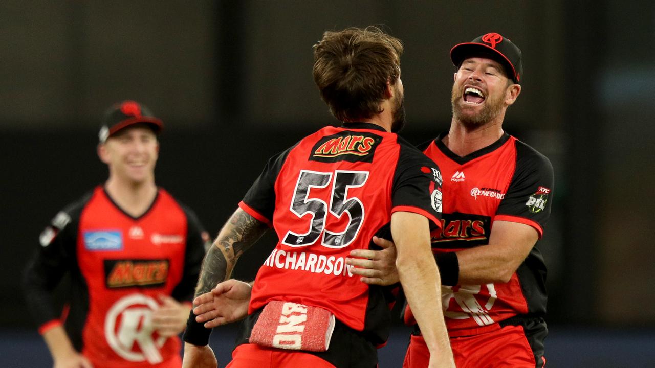 Kane Richardson (left) celebrates with Dan Christian for the Renegades last season