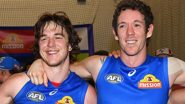 Liam Picken (left) celebrates Saturday’s win with Robert Murphy. Picture: Getty Images