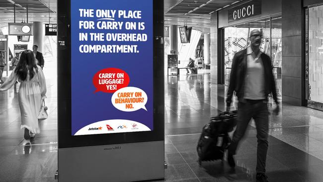 Signage will appear at airports this week reminding passengers there are penalties for disruptive and abusive behaviour, as part of airlines’ "no more carry on" campaign.