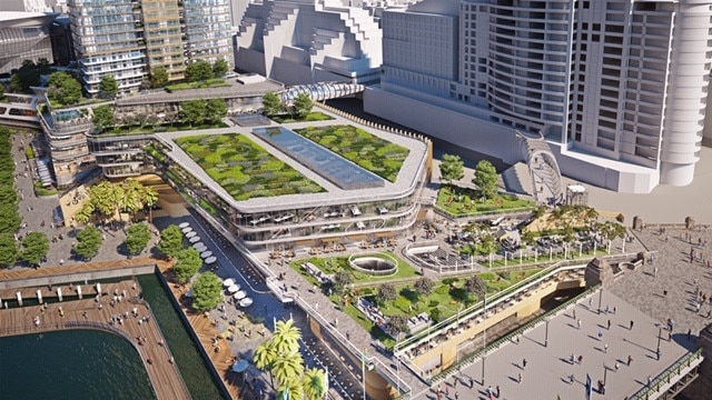 The plans also include a widened waterfront boulevard and pedestrian bridge connecting the shopping centre to Pyrmont.