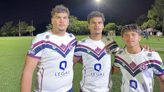 Ipswich trio Cayleb Johnson, Dominique Sandow and Tyler Peckham-Harris after their clash with Wavell State High. Picture: Nick Tucker