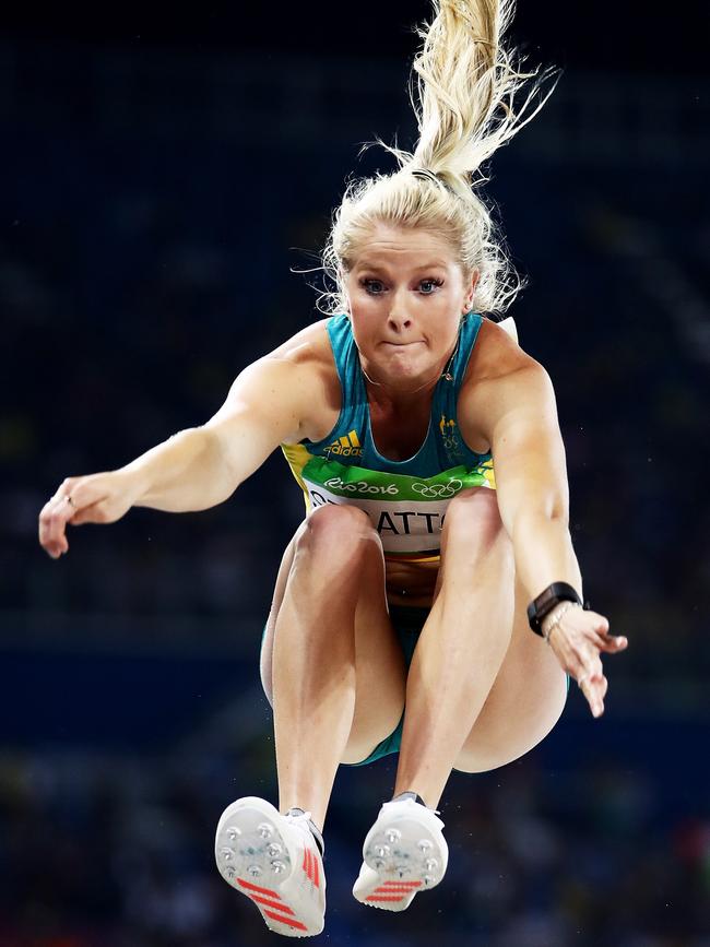 RIO DE JANEIRO, BRAZIL - AUGUST 17: Brooke Stratton of Australia competes in the Women's Long Jump Final on Day 12 of the Rio 2016 Olympic Games at the Olympic Stadium on August 17, 2016 in Rio de Janeiro, Brazil. (Photo by Cameron Spencer/Getty Images)
