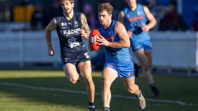 Sturt’s four-goal star Josh Hone races towards goal against South Adelaide at Unley Oval. Picture: Ben Clark