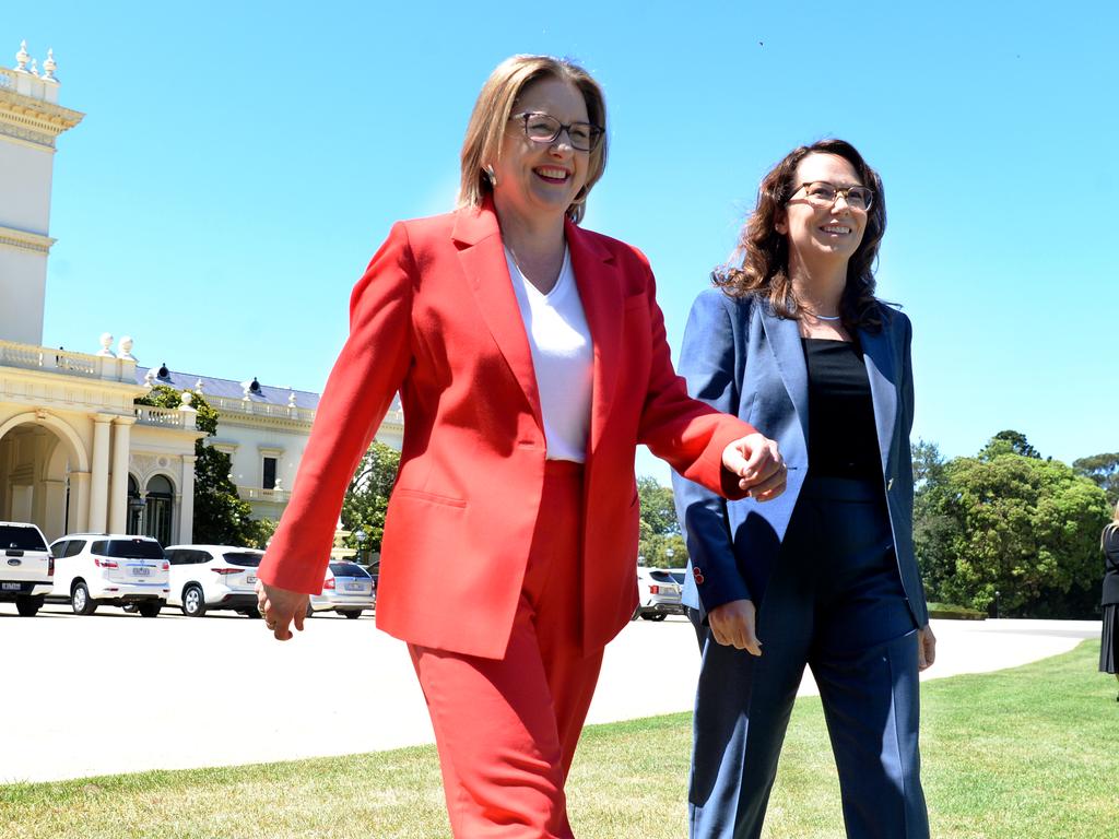 Premier Jacinta Allan with Treasurer Jaclyn Symes. Picture: NewsWire