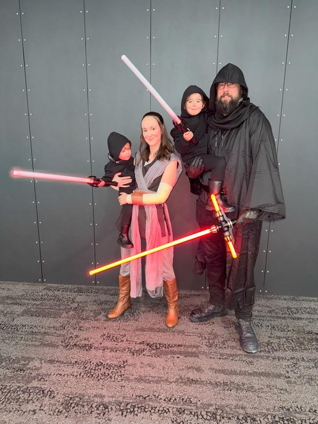 Eloise, Karissa Vita, Isabelle, Karl Vita attend the Oz Comic Con Melbourne at the Melbourne Convention & Exhibition Centre on Sunday, June 08, 2025. Picture: Jack Colantuono