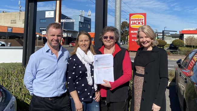 Brighton Foodland owner Tim Rugless, Holdfast Bay councillors Clare Lindop and Annette Bradshaw and Mayor Amanda Wilson. Picture: Supplied