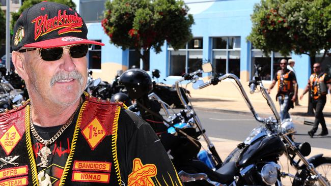 Police keep a watchful eye on the Bandidos' motorcycle gang as they arrive in Burnie in Tasmania's north west. Picture: CHRIS KIDD