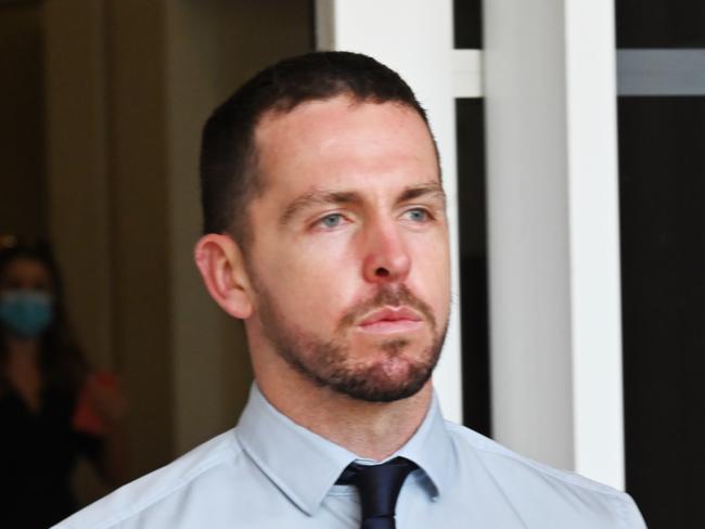 Rolfe Trial Day 18  Zachary Rolfe leaving the NT Supreme Court after Day 18 of the trial Picture Julianne Osborne