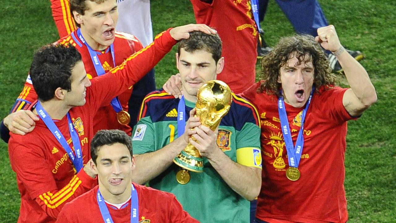 Iker Casillas (C) captained Spain to their first-ever World Cup crown in 2010.
