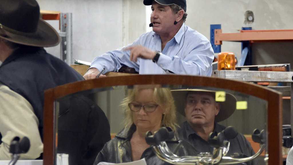 Auctioneer, Pat Dunne conducts the last auction at the Toowoomba Auction Centre in Rocla Court. July 2018. Picture: Bev Lacey