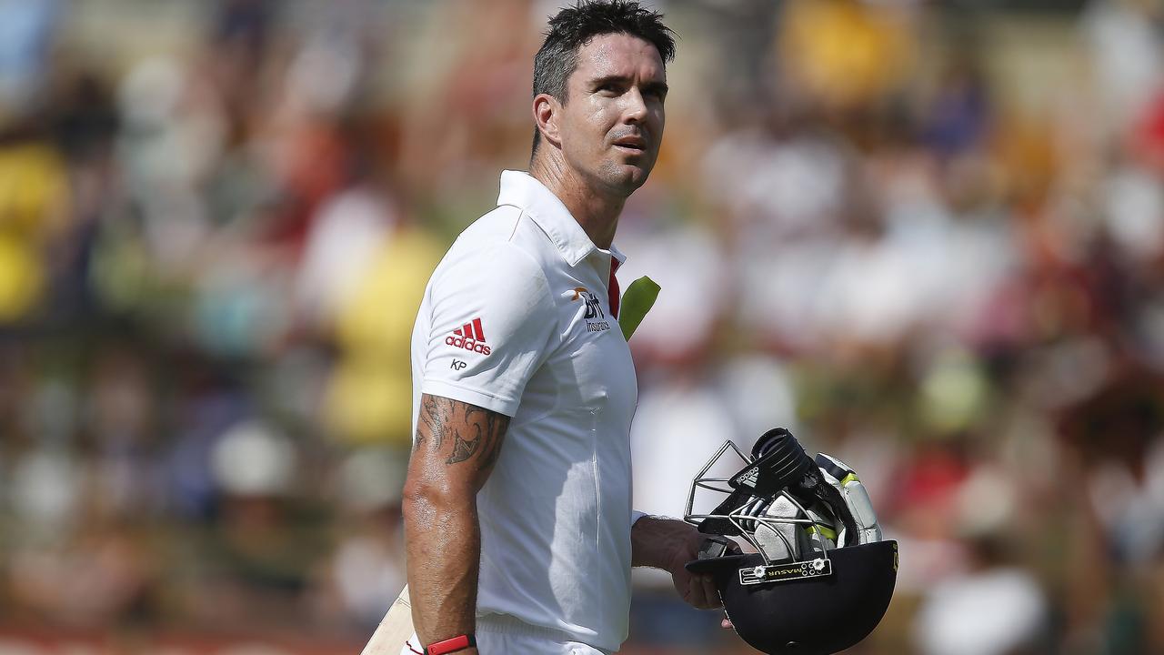 FILE - In this Monday, Dec. 16, 2013 file photo, England's Kevin Pietersen walks back to the pavilion on the fourth day of their Ashes cricket Test match against Australia, in Perth, Australia. Deep distrust of Kevin Pietersen prevented a recall of the in-form batsman for England's summer campaigns against New Zealand and Australia though, strangely, cricket director Andrew Strauss added on Tuesday May 12, 2015, he was not banned from selection. (AP Photo/Theron Kirkman, file)