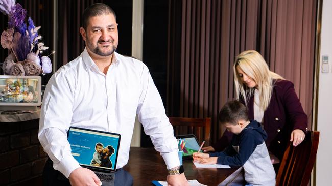 Nima Asadi Khomami with wife Vivian and son Ari, 6. Mr Asadi Khomami has developed an app, OneWill, which allows users to prepare their will online. Picture: Morgan Sette