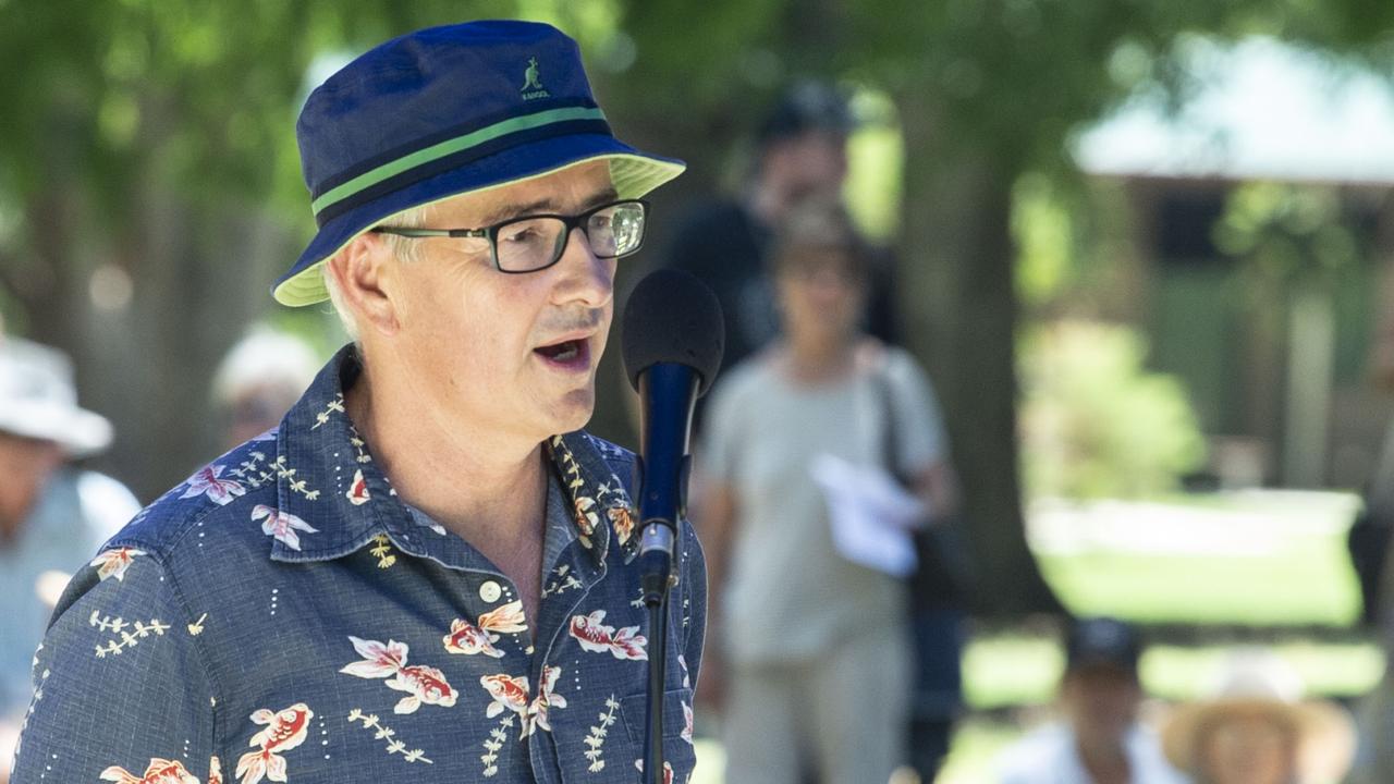 Senator Gerard Rennick speaks at the pro-choice community barbecue in Queens Park in 2021. Picture: Nev Madsen