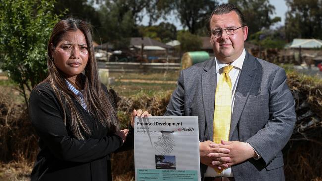 Salisbury councillor Sarah Ouk and deputy Mayor Chad Buchanan at the Kings Rd site at Salisbury Downs. Picture: Matt Turner