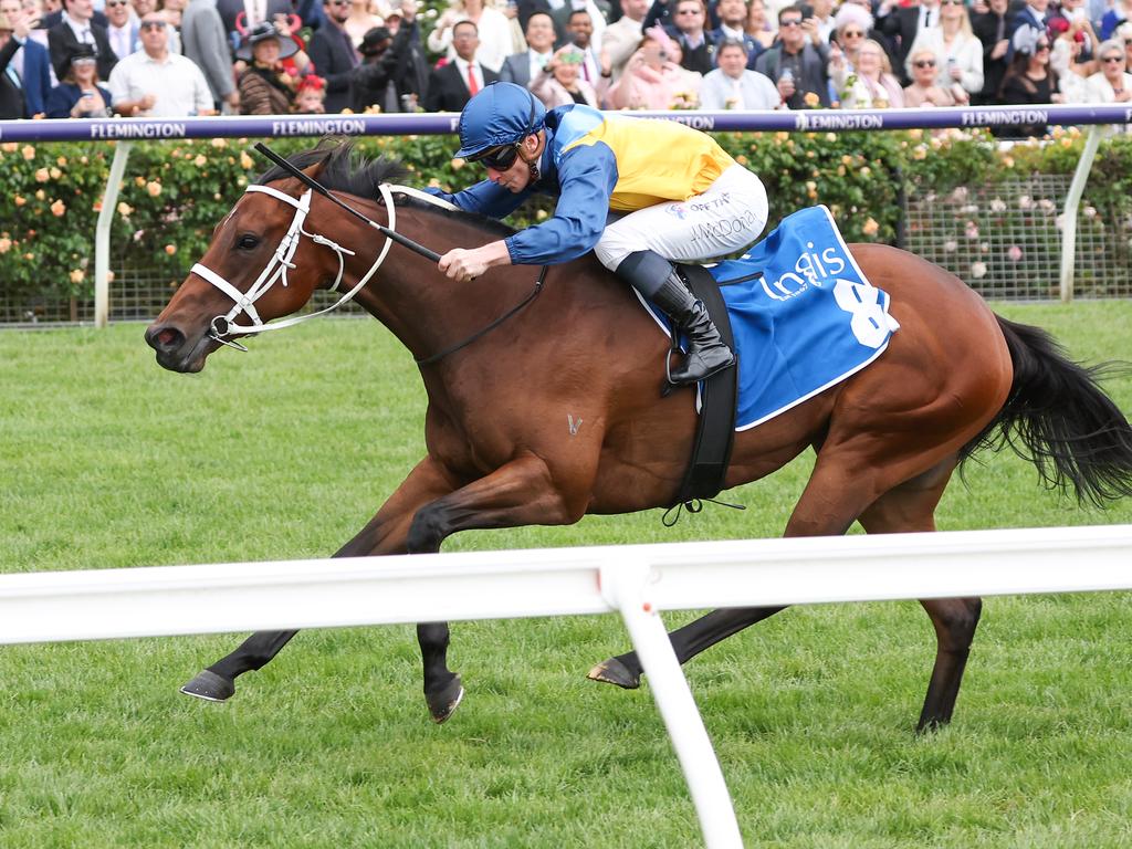 Roots and James McDonald win the Inglis Bracelet at Flemington in 2022. Picture: George Sal-Racing Photos