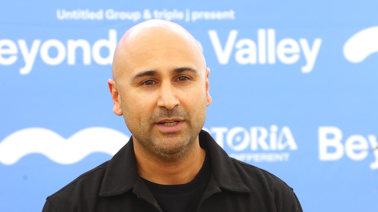 Untitled Group head Pete Sofo at the pill testing trial facilities at Beyond The Valley. Picture: Alison Wynd