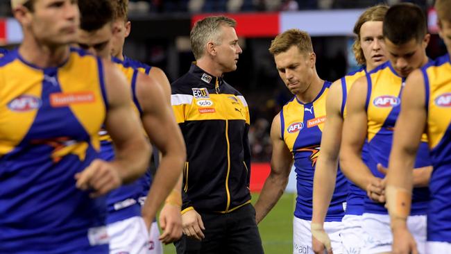 It’s been a tough season for Adam Simpson and the Eagles. Picture: AAP Images