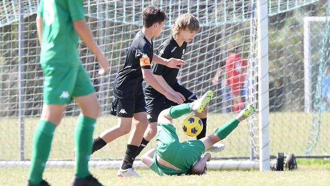 Football Queensland Community Cup carnival, Maroochydore. U13 boys, Sunshine Coast V Metro North. Picture: Patrick Woods.