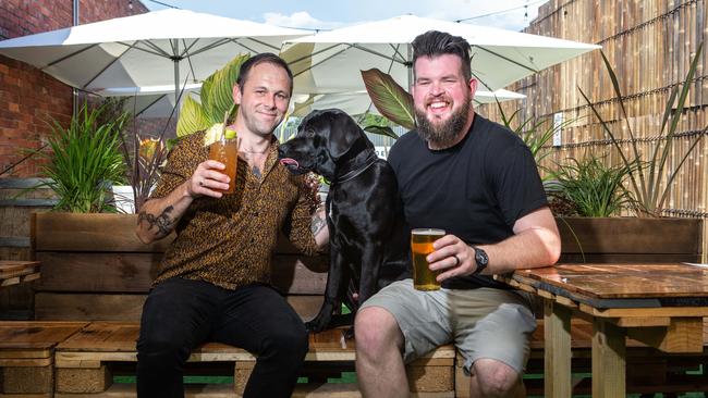 Our cafe culture is world-class. James Marshall and John Wooster in dog-friendly beer garden and rum and cocktail bar The Ten Saints in Croydon. Picture: Sarah Matray