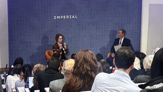 Former Prime Minister Julia Gillard at Imperial College in London with communications consultant, Institute of Global Health Innovation Jeremy Laurance. Picture: Sophie Elsworth