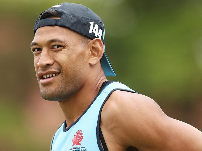 SYDNEY, AUSTRALIA - MAY 24:  Israel Folau looks on during a Waratahs Super Rugby training session at David Phillips Sports Complex on May 24, 2018 in Sydney, Australia.  (Photo by Mark Metcalfe/Getty Images)