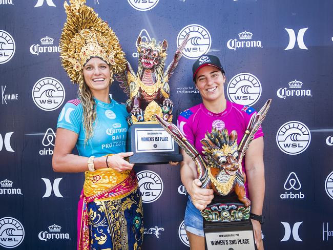 Tyler Wright (right) fought back from a slow start to finish second in Bali. Photo: WSL