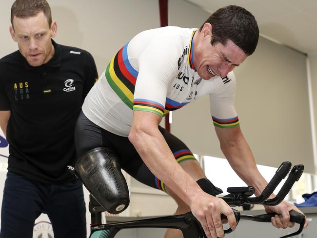 Paracyclist Darren Hicks training at SASI ahead of the 2021 games. Picture: Sarah Reed