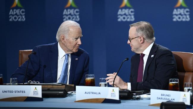 Joe Biden and Anthony Albanese at APEC in 2023. Picture: AFP