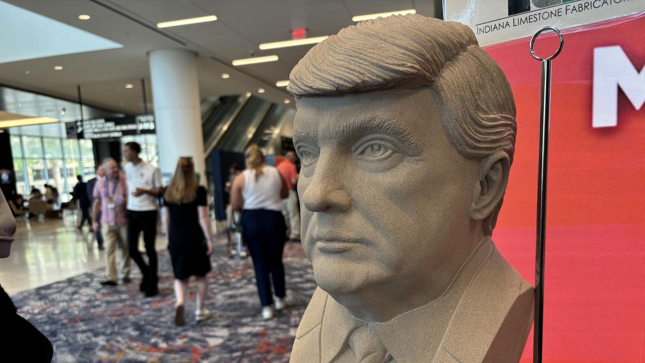 A bust of Donald Trump at the Republican National Convention in Milwaukee by Indiana Limestone Fabrications. Picture: Benedict Brook/news.com.au