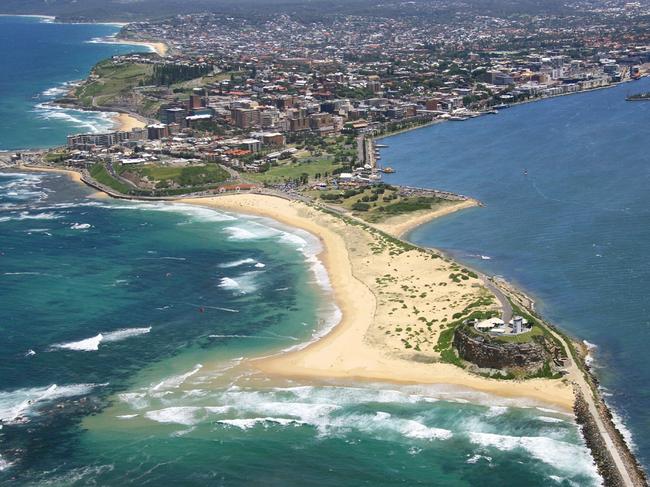 Aerial view of Nobbys Lighthouse in Newcastle, NSW.