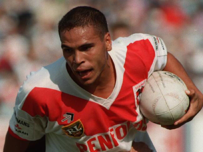 Mundine playing for the Dragons in 1995. Picture: Gregg Porteous