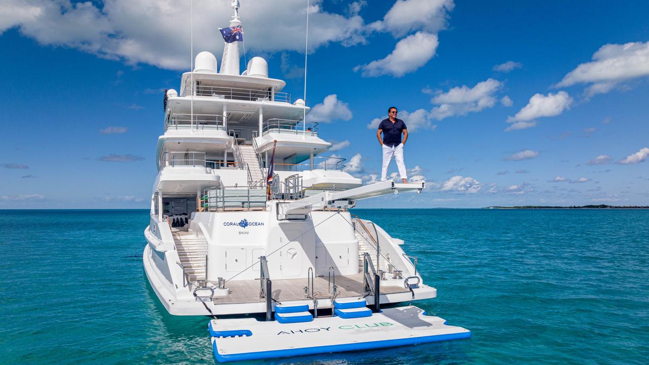 Aussie billionaire Ian Malouf on-board his Coral Ocean yacht in the Bahamas. Photo: Ahoy Club/Supplied