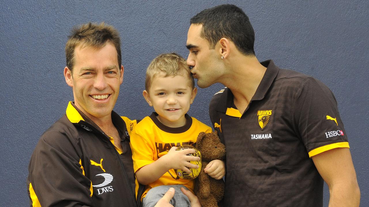 Hawthorn coach Alastair Clarkson and Shaun Burgoyne on the day Burgoyne was traded from Port Adelaide. Picture: Julian Smith