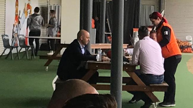 NRL boss Todd Greenberg meets GWS Giants CEO Dave Matthews.