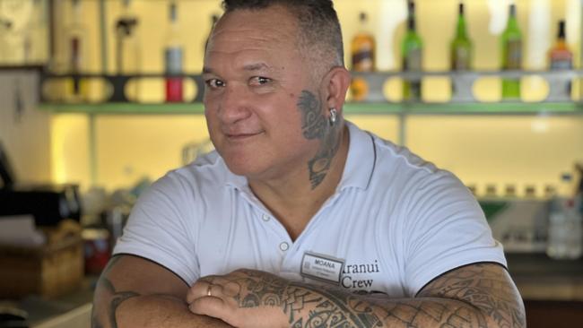 The ship’s restaurant manager and tattooist Moana. Picture: Stephen Rice