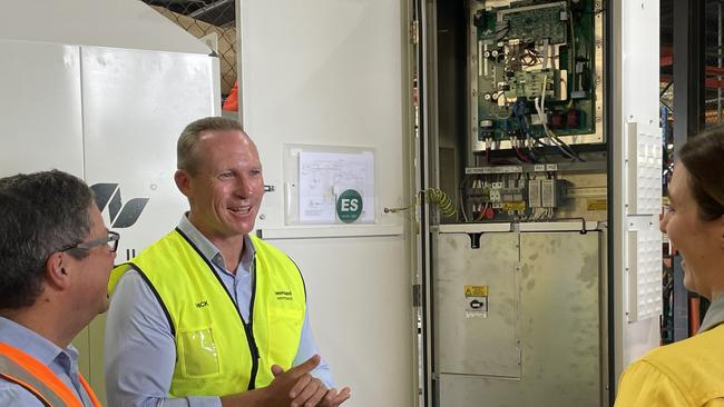 Mr de Brenni with Energex and Origin staff in Raceview, Ipswich. Picture: Nicola McNamara