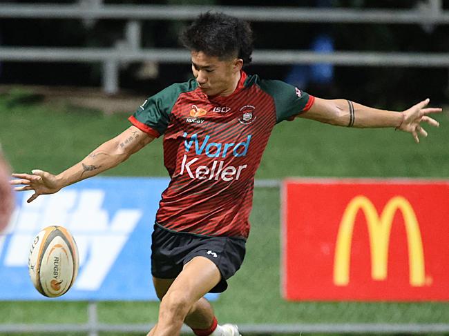 South Darwin scrum-half Shunsei Okazaki finished off the epic try with a chip and chase.  Picture: From The Sideline Sports Photography