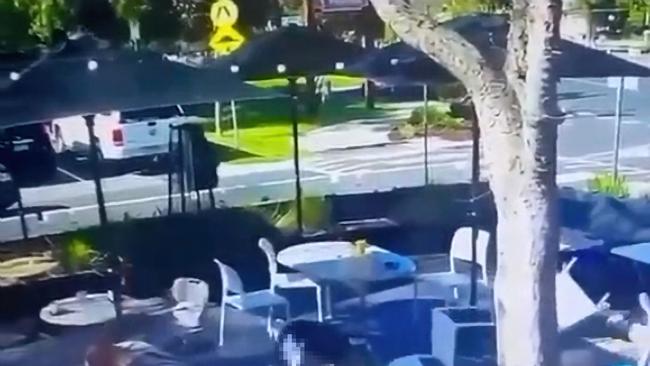 Graphic stills off a video of gangland figure Gavin Preston being shot at a Keilor cafe. Picture: Supplied