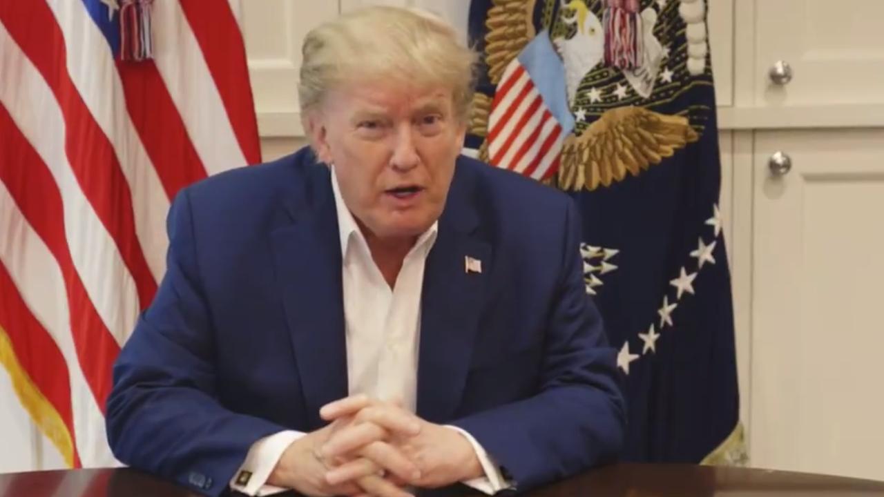 US President Donald Trump during a video message from Walter Reed hospital after testing positive for COVID-19. Picture: Twitter