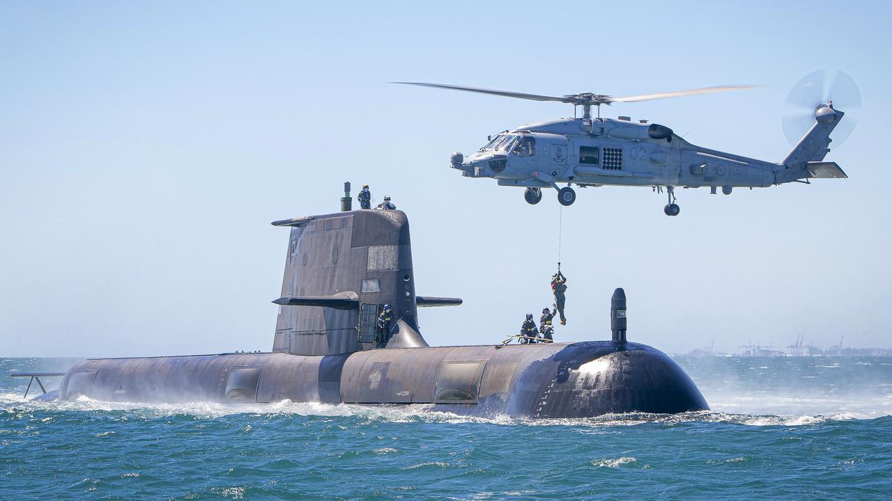 HMAS Rankin conducts helicopter transfers in Cockburn Sound, Western Australia, as part of training assessments to ensure the boat is ready to deploy. Picture: Defence