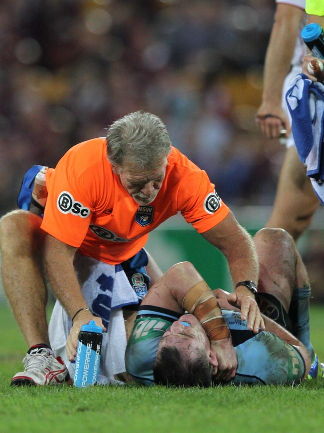 Gallen on the turf after an Origin hit.