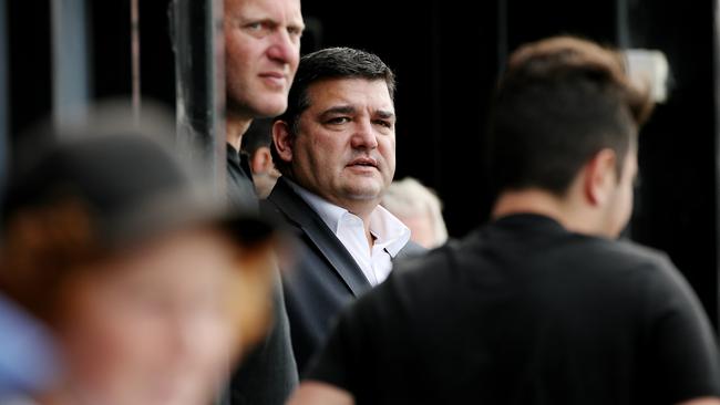 Carlton president Mark LoGiudice watches training with Sav Rocca. Picture: Colleen Petch